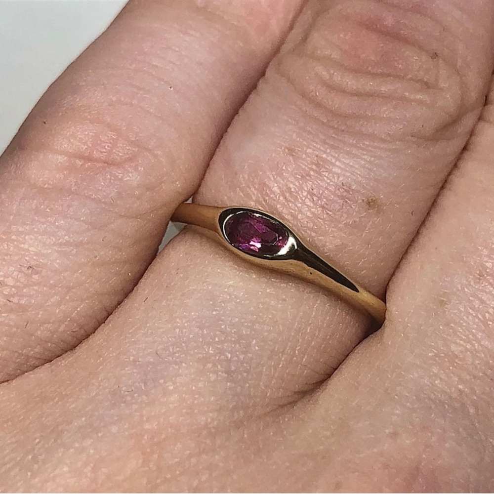 Gold Pink Tourmaline Ring | Elegant Birthstone Jewelry | Minimalist Stackin - Picture 4 of 6